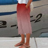 Ženske pamučne posteljine obrezane hlače Gradijent elastični struk ravno noge casual labava kaprisu hlače Ljeto jesen trendy udobne pantalone plaža baggy lounge usežane hlače crveno xl