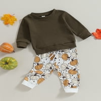 Jaweiwi Toddler Kids Girls Halloween Set za odjeću 2T 3T Solid Boja dugih rukava Pumpkin Ispis hlače