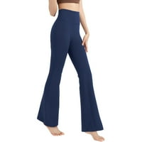 Ženske joge flare hlače visoke struk za podizanje stražnjica široke noge hlače Sportske mikro lame fitness hlače - tamno plava - s