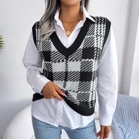 Prsluci džemper za žene Trendy V-izrez kontrastni pleteni pleteni džemper casual modni rukavi bez rukava