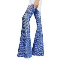 Airpow Clearence ženske modne šljokice čvrste širine noge visokog struka labave i udobne hlače plave