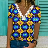 Summer Loot Fit Majica Dressy za ženske ležerne čipke V V Crt Tunic Tops kratkih rukava cvjetni print