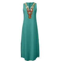Ženske oblače srednje duljine kratki rukav A-line ispisane V-izrez ljetna haljina zelena l