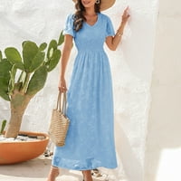 Ženska modna V-izrez Čvrsta boja kratkih rukava Haljina za odmor za odmor Plava XL