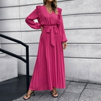 Žene oblače dužinu gležnja V-izrez dugih rukava Maxi čvrsta povremena ženska ljetna haljina ružičasta L