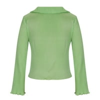 Padne bluze za žene ženska modna duboka vreta od punog gumba dugih rukava s dugim rukavama gornja zelena s