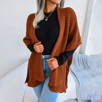 Ženski novi dugi džemperi padaju prevelirani šljački pleteni pleteni kaput s prednjim džemper sa džepovima kardigan jaknom