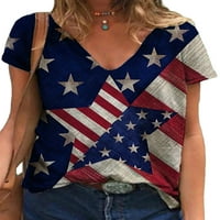 Sanviglor Ladies majica US Zastava za ispis majica V izrez Ljetne vrhove prozračne tuničke bluze za