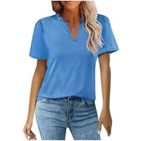 Thirts majice za žene Ljetne vrhove Ležerne prilike kratkih rukava V COLD pulover T majica bluza Modna plaža Klasična Y2K Soft Basic Izlasci na vrhu Bluze i vrhovi Dressy Blue XXXXL