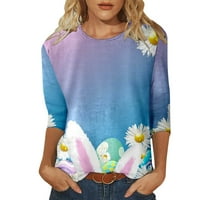 Žene proljeće i ljetno casual Three Quarter rukava Top Uskršnji tiskani okrugli vrat majica Ženska majica
