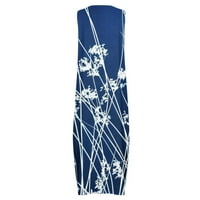 Finelylove casual maxi haljina krava vrata kravata A-line visoke niske bez rukava Floral Blue XXL