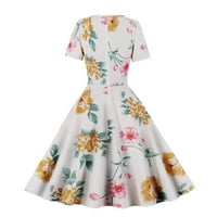 CETHRIO BOHO haljina za ženske haljine za vrat za plažu cvjetno tiskovina kratkih rukava s kratkim rukavima