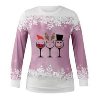 Wyongtao ženske dukseve dugih rukava tunika vrhova božićnog ispisa posada vrata meka pulover košulja, ružičasta m