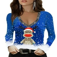 Nananla ženski modni gornji božićni ekran snijeg snijeg snijeg snijeg dugih rukava, Ležerne majica