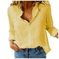 Ženska bluza Ženska labava posteljina gumb Solid rever dugih rukava Ležerne bluze, žuti l