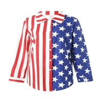 Ženska dnevna nezavisnost Američka zastava Down majica s dugim rukavima Stripe Stripe Print Lapel bluza