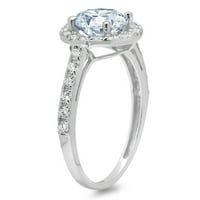 1.86ct Okrugli rez plavi prirodni akvamarinski 14k Bijelo zlato Graviranje Izjava bridalne godišnjice Angažman vjenčanja halo prstena veličine 10.75