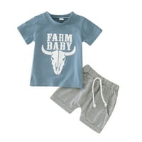 Baby Boys Ljetna odjeća setovi odjeće odjeća za djecu za djecu krava pisma Ispisuje kratke rukave s kratkim rukavima odjeća za odjeću 12-mjeseci