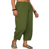 Ženske ležerne pantalone s elastičnim strukom, labavim džepovima Pamuk i posteljina od pune boje ljetna