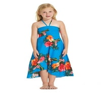 Djevojčica Havajski leptir haljina u Hibiskusu cvjetno šareno u tirkizno plavoj veličini 8