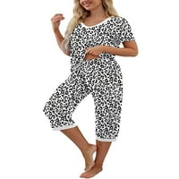Douhoow ženska domaća odjeća ljeto pidžama set kratkih rukava V rect majice i kapri hlače