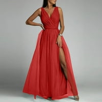 Ljetne haljine za žene bez rukava A-line Dužina modne modne haljine nalik V-izrez crvena m