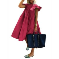 Ženska ljetna labava suknja od suknje kratkih rukava s kratkim rukavima, vruća ružičasta, xl