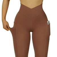 Frehsky Yoga kratke hlače žene V cross struk dizanje tajica sa džepovima visokog struka joga hlače kava