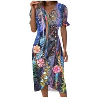 Ženske ljetne haljine za žene labave bez rukava Maxi V-izrez Maxi cvjetna haljina za cvjetnu zabavu