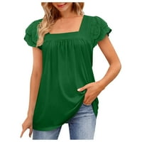 Ženski vrhovi plus veličine fit kvadratni vrat Čvrsta boja Dvoslojni čipka kratkih rukava TOP bluza