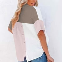 Promocija Ženska majica s kratkim rukavima kauzalni gumb Patchwork bluza Ljetni vrhovi