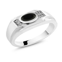 Gem kameni kralj 1. CT ovalni crni black bijeli dijamantski srebrni rubni prsten
