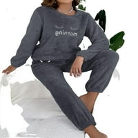Ženske pidžame setovi tamno siva casual slova okrugli izrez pantne setovi dugih rukava