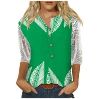 Ženska majica za žene plus rukav V izrez Cvjetni labavi bluza Ljetni vrhovi zeleni s