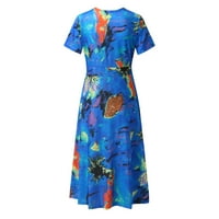 Ležerna haljina za žene pogodne o vrat kratkih rukava boemska cvjetna tiskana obična fit jednostavna