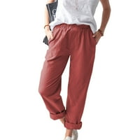 Hlače za žene Žene Ležerne džepove čvrstih boja elastični struk Udobne ravno hlače crvene s
