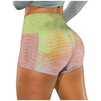 Huaai žene naborane džepove Tie-boje Stretch Trčanje Fitness Yoga Hlače Biker kratke hlače Ležerne hlače