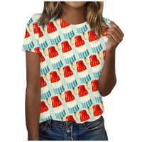 Sksloeg majice za žene Dressy casual vrhovi Američka zastava Štampani kratki rukovi bluze s kratkim
