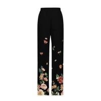 USMIXI ženske pamučne pantalone Ljeto Vintage Floral Plus Veličina ravne pantalone udobne pamučne posteljine