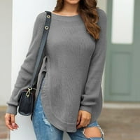 Vi youmylove džemperi za žene casual labav fit dugih rukava čvrsta boja Crewneck bočni prorez pletene