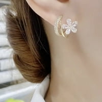 Minđuše za žene Žene žene Ženske modne korejske trendi minđuše Mikro encuswed s dijamantima malih C prstena cirkon pet latica Dizajn cvijeća Izvrsne minđuše u srebrnim iglema multi-boja