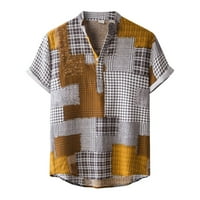 Outfmvch polo majice za muškarce casual check check s kratkim rukavima pamučno-posteljina štanda bluza