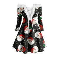 Žene Ležerni božićni print dugih rukava s ramena koljena haljina za zabavu mini haljina Hot6SL4486175