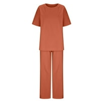 Žene plus veličina Žensko ljeto odijelo modne kratke rukave pune pantalone u boji Ležerno dvodijelno odijelo narančasto