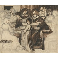 Sir Edward Coley Burne-Jones Black Ornate Wood uokviren dvostruki matted muzejski umjetnički ispis pod nazivom: Studija za vjenčanu blagdan gospodine Degraveunt