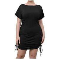 Ljetne haljine za prodaju za žene plus veličine kratkih rukava, puna košulja od pune boje jedno rame
