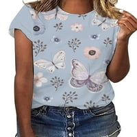Avamo ljetna košulja za ženske casual labavo bluza vrhovi Crew izrez Modne majice Leptir Print TEE