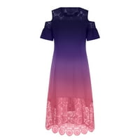 Ženska modna ležerna štampa plus veličine Okrugli vrat čipke kratkih rukava labave haljine za žene