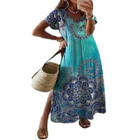 Softmallow ženska strana Split Maxi haljine V-izrez kratki rukav Boho Beach Seunderss