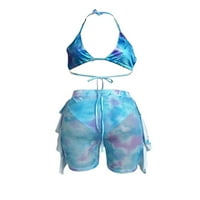 Yuemengxuan ženske modne kupaće odijelo za kupanje, tie-dye trokut Halter grudnjake + ruffle mrežaste pantalone